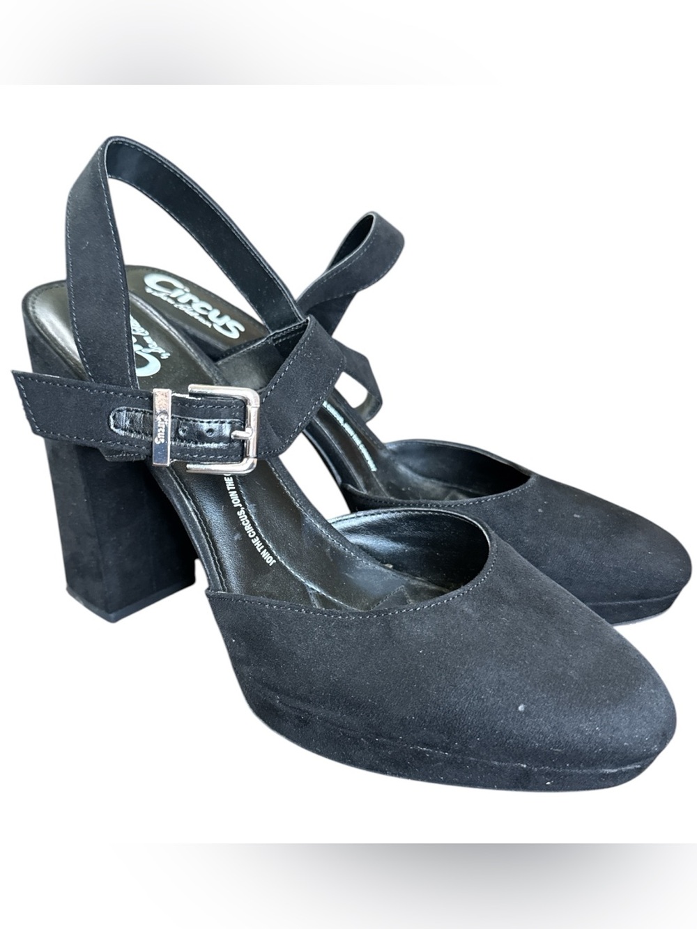 Circus by Sam Edelman Black Suede Block Heel Mary Jane with Buckle